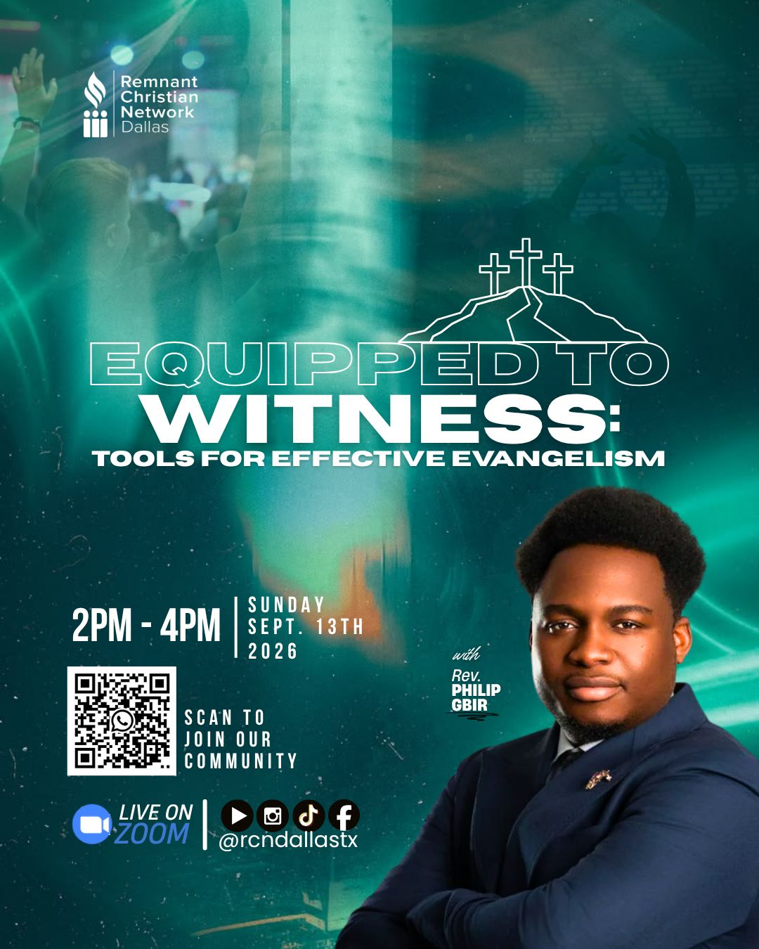 Equipped to Witness flyer with Rev. Philip Gbir, Sunday September 13, 2026 from 2PM to 4PM